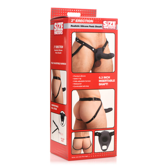 Size Matters Realistic Silicone Penis Sheath W/ 2" Tip Black | 848518051165 | Available at EroticWarehouse.com