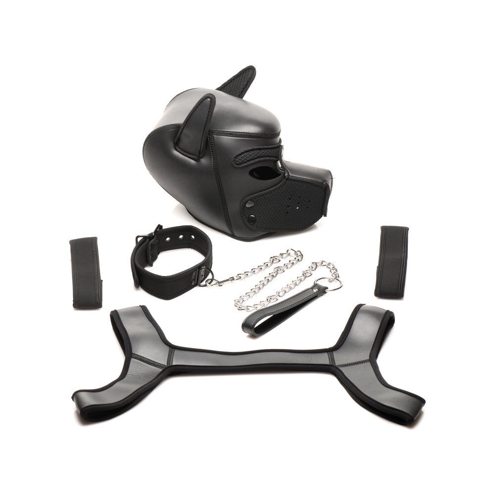 Master Series Full Pup Arsenal Set Neoprene Puppy Hood, Chest Harness, Collar W/ Leash, & Arm Bands | 848518051738 | Available at EroticWarehouse.com