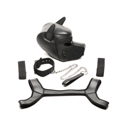 Master Series Full Pup Arsenal Set Neoprene Puppy Hood, Chest Harness, Collar W/ Leash, & Arm Bands | 848518051738 | Available at EroticWarehouse.com