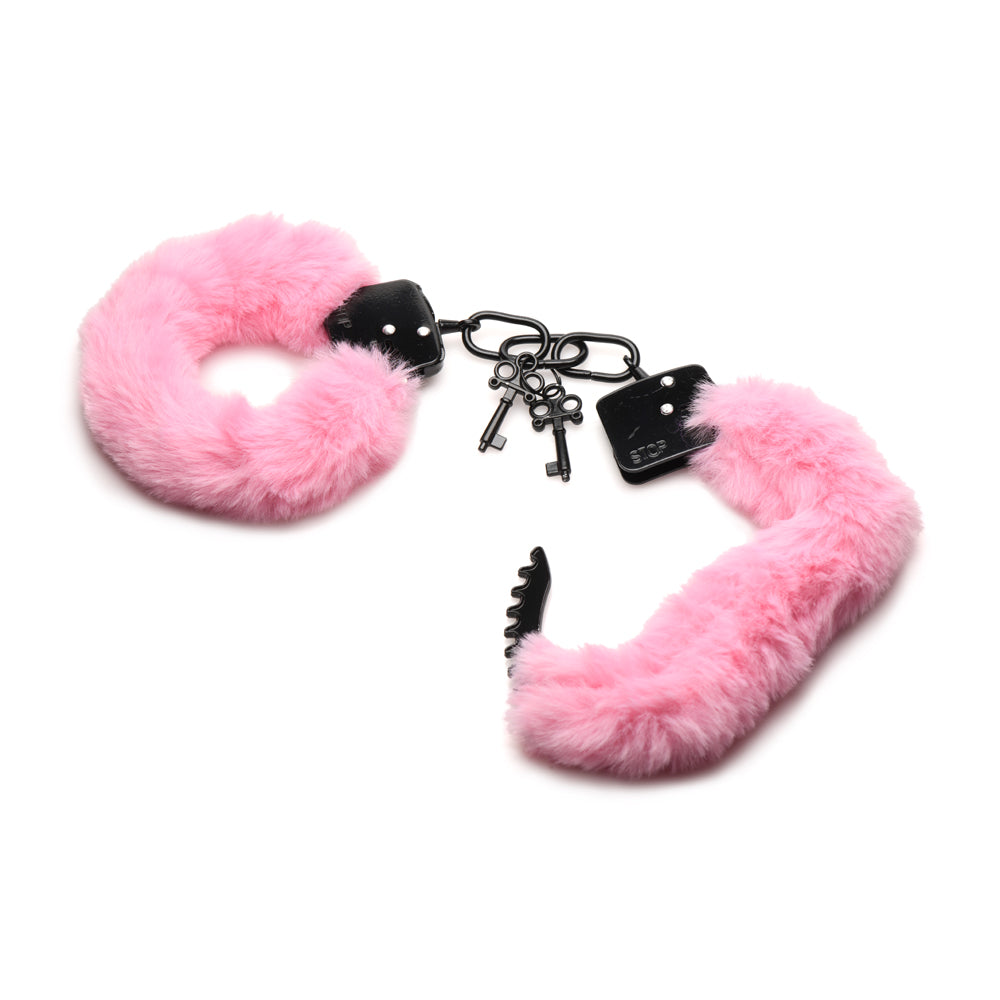 Master Series Cuffed In Fur Furry Handcuffs Pink | 848518052186 | Available at EroticWarehouse.com