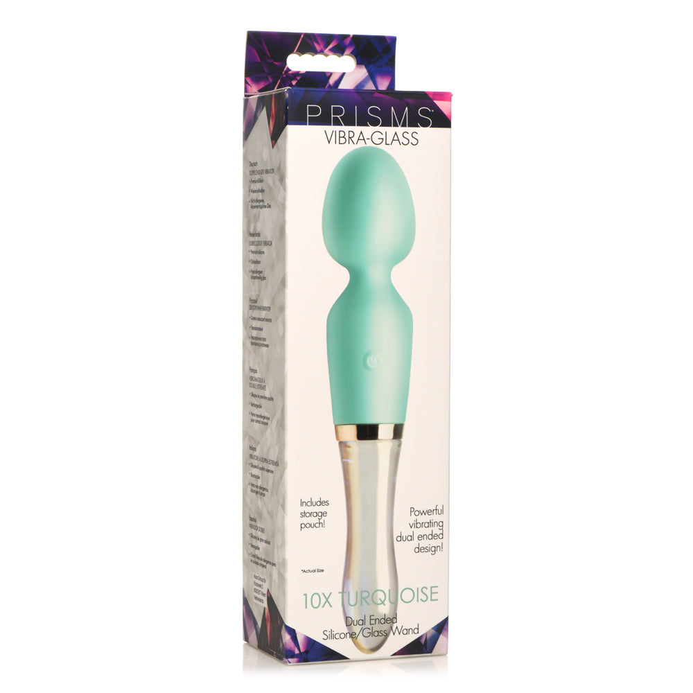 Prisms Vibra-Glass 10X Turquoise Dual Ended Silicone/Glass Wand | 848518052476 | Available at EroticWarehouse.com