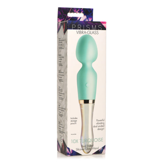 Prisms Vibra-Glass 10X Turquoise Dual Ended Silicone/Glass Wand | 848518052476 | Available at EroticWarehouse.com