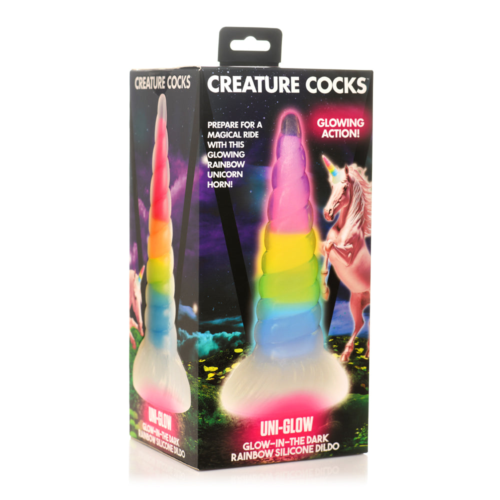 Creature Cocks Creature Cocks Uni-Glow Glow-In-The-Dark Rainbow Silicone Dildo | 848518053534 | Available at EroticWarehouse.com