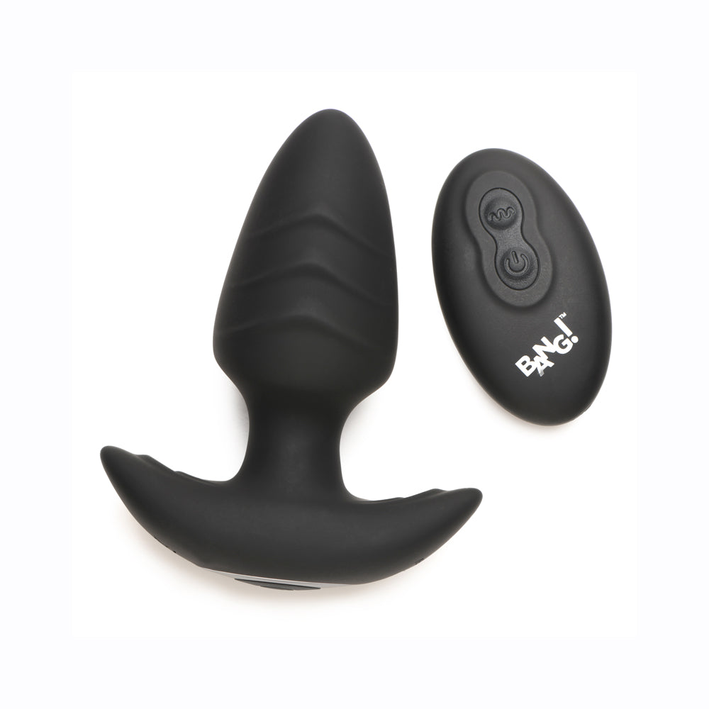 Bang! Rotating & Vibrating Silicone Butt Plug W/ Remote Black | 848518055873 | Available at EroticWarehouse.com