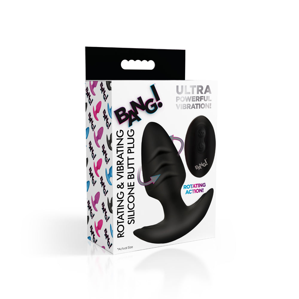 Bang! Rotating & Vibrating Silicone Butt Plug W/ Remote Black | 848518055873 | Available at EroticWarehouse.com