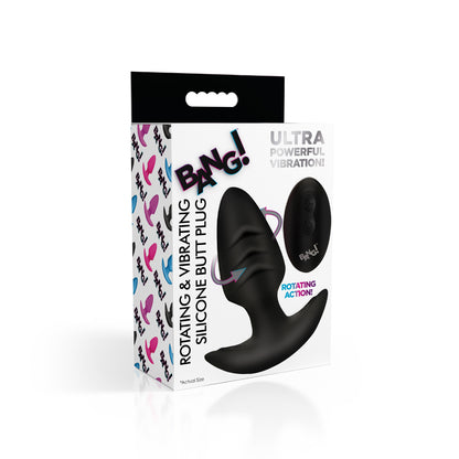 Bang! Rotating & Vibrating Silicone Butt Plug W/ Remote Black | 848518055873 | Available at EroticWarehouse.com