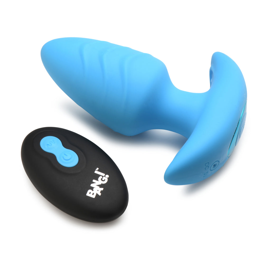 Bang! Rotating & Vibrating Silicone Butt Plug W/ Remote Blue | 848518055880 | Available at EroticWarehouse.com