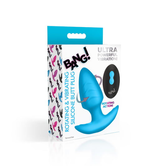 Bang! Rotating & Vibrating Silicone Butt Plug W/ Remote Blue | 848518055880 | Available at EroticWarehouse.com