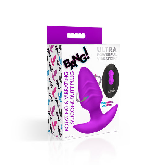 Bang! Rotating & Vibrating Silicone Butt Plug W/ Remote Purple | 848518055903 | Available at EroticWarehouse.com