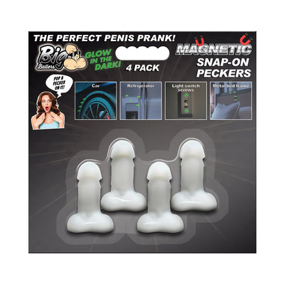 Big Ballers Glow-In-The-Dark Magnetic Snap-On Peckers 4 Pk | 848518055989 | Available at EroticWarehouse.com