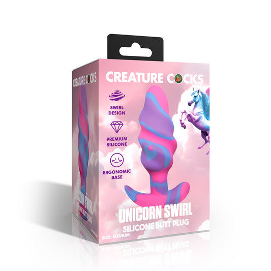 Creature Cocks Unicorn Swirl Silicone Butt Plug Med | 848518059291 | Available at EroticWarehouse.com