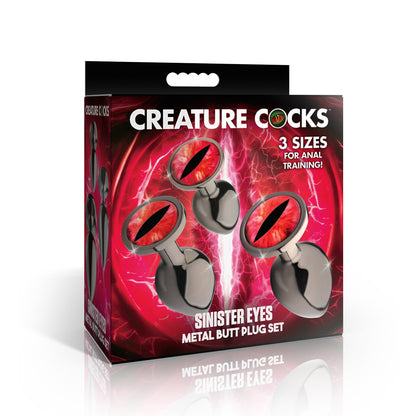 Creature Cocks Sinister Red Eyes Metal Butt Plug Set | 848518059949 | Available at EroticWarehouse.com