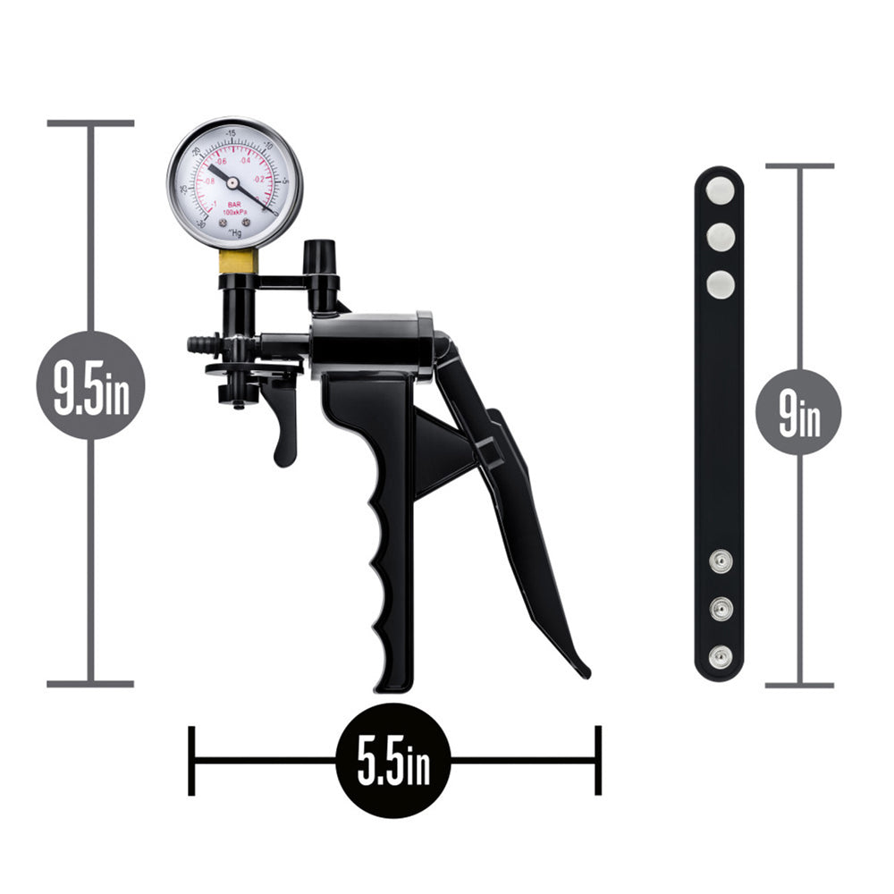 Performance Gauge Pump Pistol With Silicone Tubing & Silicone Cock Strap Black | 850002870060 | Available at EroticWarehouse.com