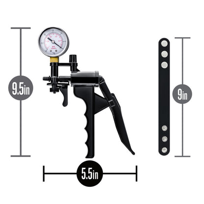 Performance Gauge Pump Pistol With Silicone Tubing & Silicone Cock Strap Black | 850002870060 | Available at EroticWarehouse.com