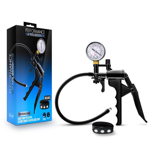 Performance Gauge Pump Pistol With Silicone Tubing & Silicone Cock Strap Black | 850002870060 | Available at EroticWarehouse.com
