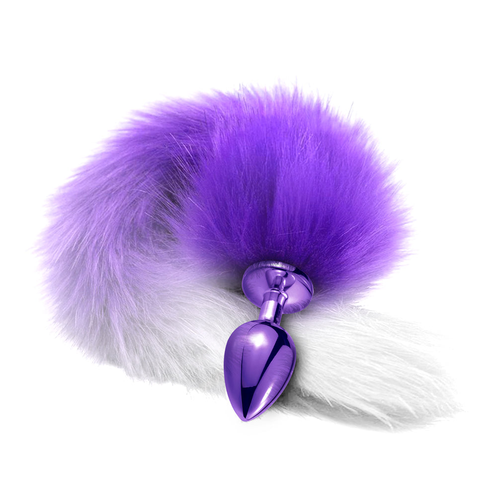 Nixie Metal Butt Plug With Faux Fur Ombre Tail Medium Purple Metallic | 850010096988 | Available at EroticWarehouse.com
