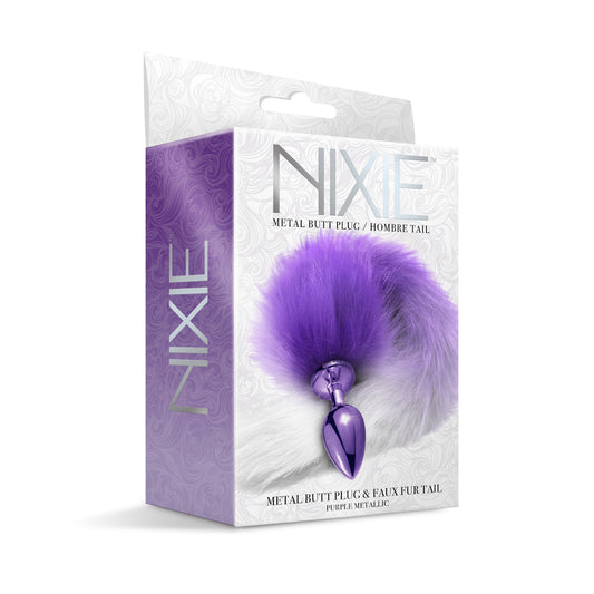 Nixie Metal Butt Plug With Faux Fur Ombre Tail Medium Purple Metallic | 850010096988 | Available at EroticWarehouse.com