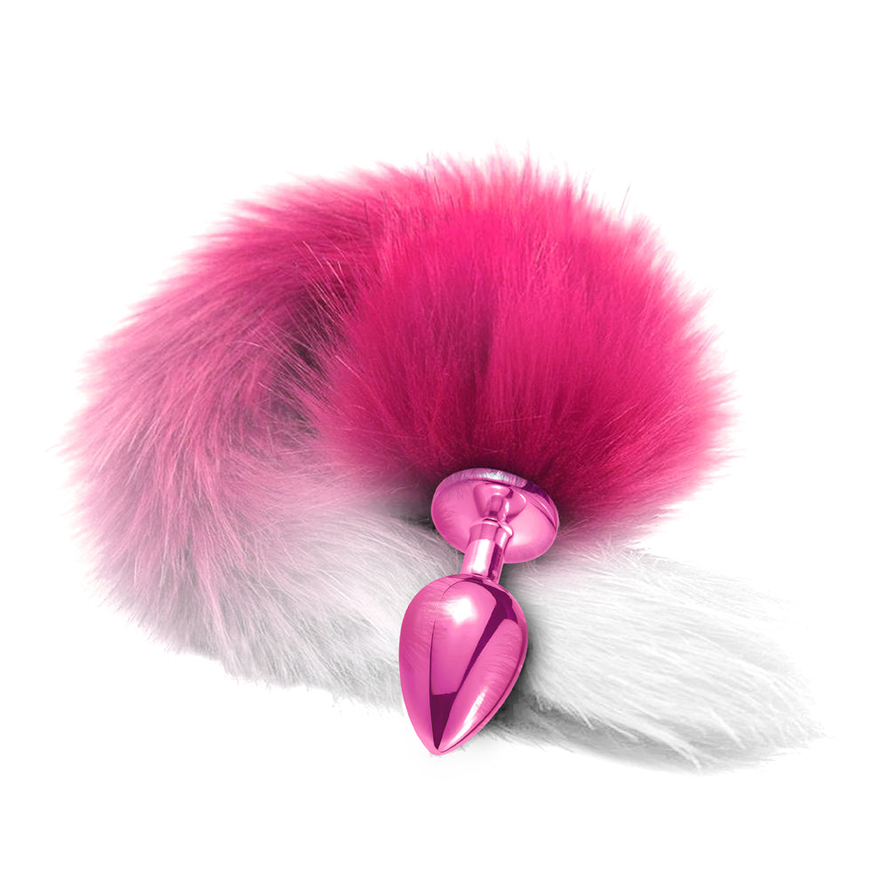 Nixie Metal Butt Plug With Faux Fur Ombre Tail Medium Pink Metallic | 850010096995 | Available at EroticWarehouse.com