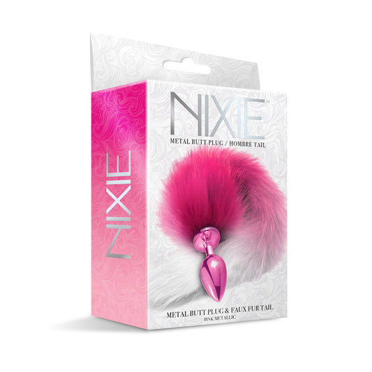 Nixie Metal Butt Plug With Faux Fur Ombre Tail Medium Pink Metallic | 850010096995 | Available at EroticWarehouse.com