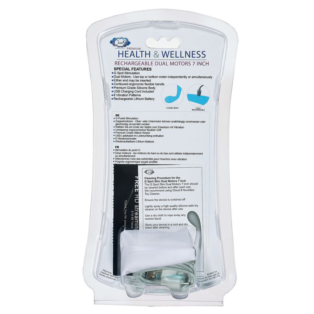 Cloud 9 Health & Wellness Rechargeable G-Spit Slim 7" Dual Motors Aqua Blue | 850013016211 | Available at EroticWarehouse.com