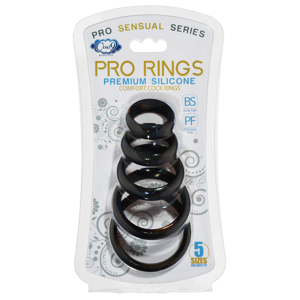 Cloud 9 Pro Sensual Comfort Cock Rings 5 Pack W/ Flat Back Design | 850013016860 | Available at EroticWarehouse.com
