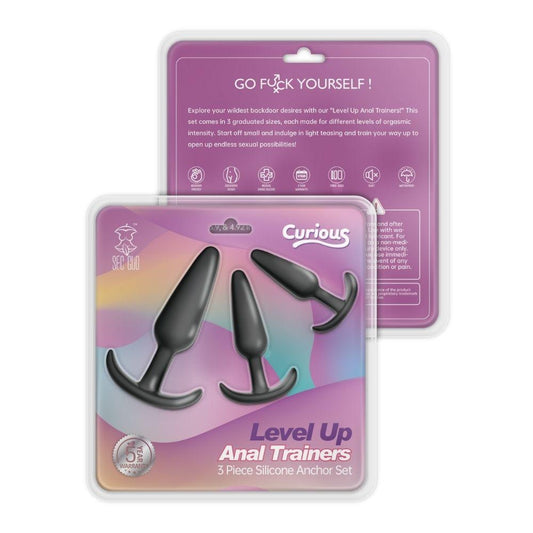 Curious Level Up Anal Trainers 3 Piece Silicone Anchor Set Black | 850017269026 | Available at EroticWarehouse.com