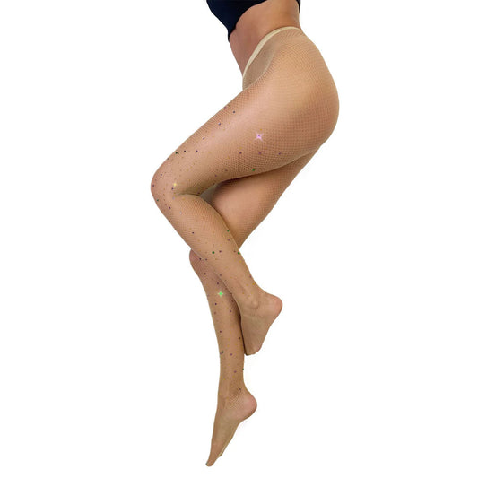 Tan Rhinestone Mardi Gras Tights Size D | 850066172223 | Available at EroticWarehouse.com