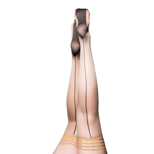 Ruby Nude With Black Back Seam Cuban Heel Size B | 852531004664 | Available at EroticWarehouse.com