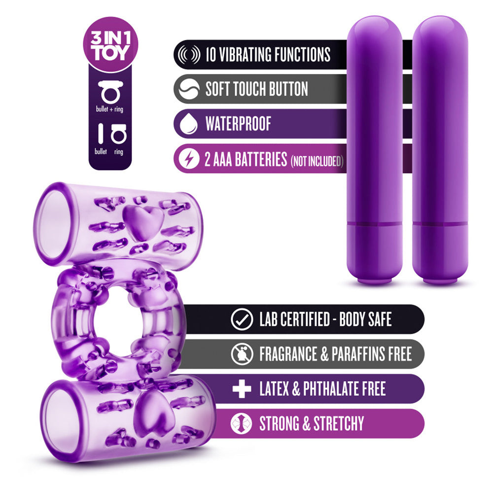 Play With Me Double Play Dual Vibrating Cockring Purple | 853858007956 | Available at EroticWarehouse.com