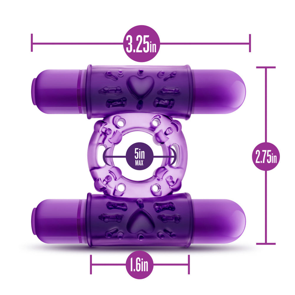 Play With Me Double Play Dual Vibrating Cockring Purple | 853858007956 | Available at EroticWarehouse.com