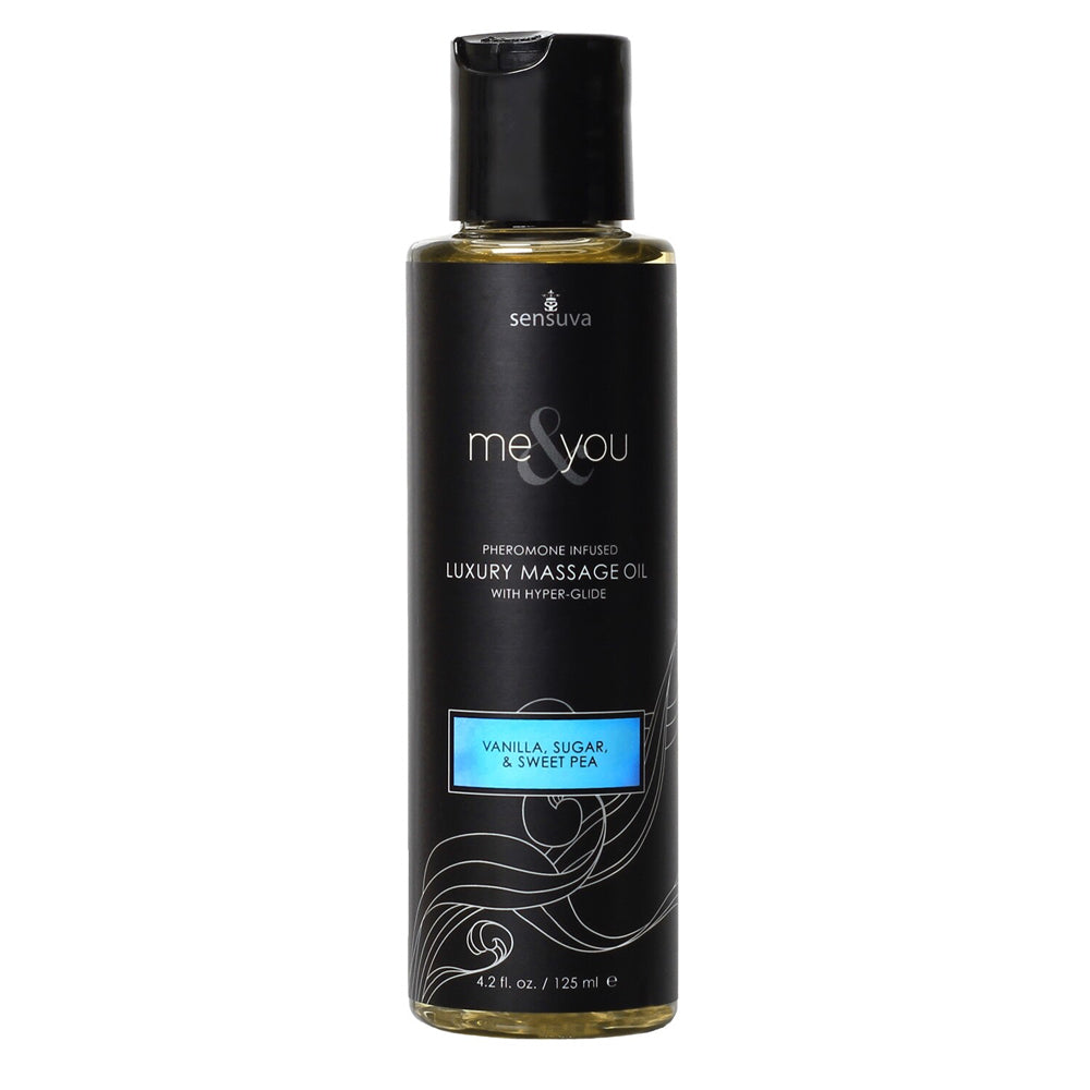 Me & You Vanilla, Sugar & Sweet Pea Massage Oil 4.2 oz. Bottle | 855559007136 | Available at EroticWarehouse.com