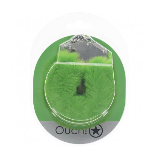 Ouch! Heavy-Duty Fluffy Handcuffs Green | 8714273043184 | Available at EroticWarehouse.com