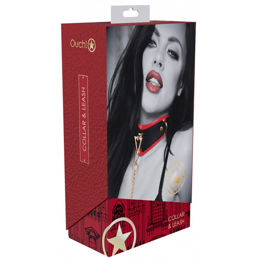 Ouch! Milan Collection Collar With Leash Black/Red | 8714273055941 | Available at EroticWarehouse.com