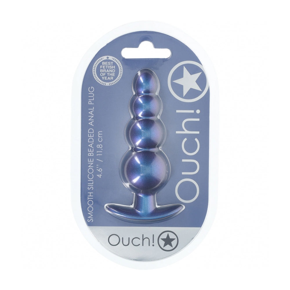 Ouch! Beaded Anal Plug Silicone Metallic Blue | 8714273056948 | Available at EroticWarehouse.com