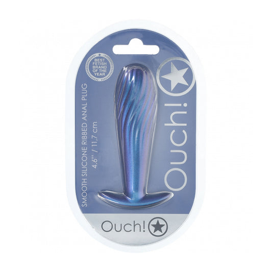 Ouch! Ribbed Anal Plug Silicone Metallic Blue | 8714273057167 | Available at EroticWarehouse.com