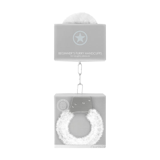 Ouch! Beginner's Handcuffs Furry White | 8714273074119 | Available at EroticWarehouse.com