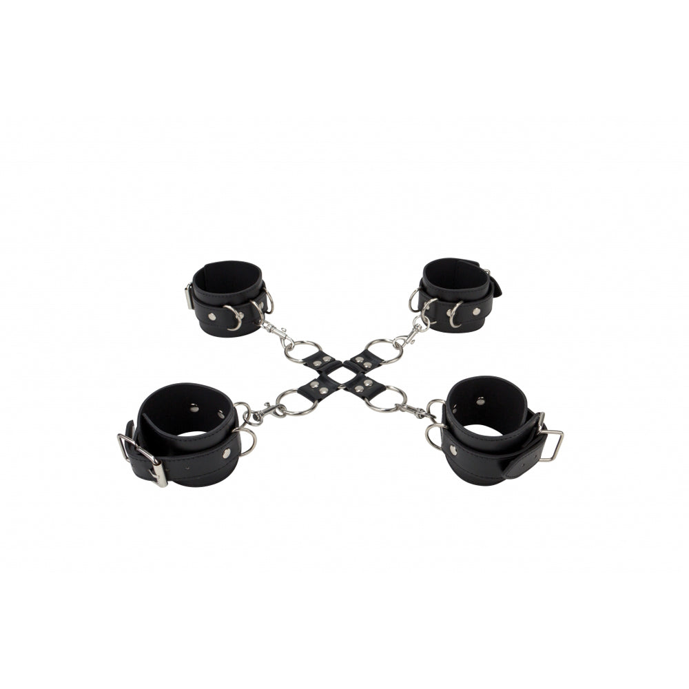Ouch! Leather Hand And Legcuffs Black | 8714273309440 | Available at EroticWarehouse.com