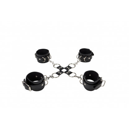 Ouch! Leather Hand And Legcuffs Black | 8714273309440 | Available at EroticWarehouse.com