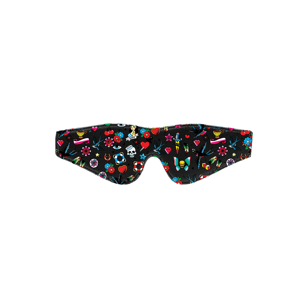 Ouch! Printed Eye Mask Old School Tattoo Style Black | 8714273491664 | Available at EroticWarehouse.com