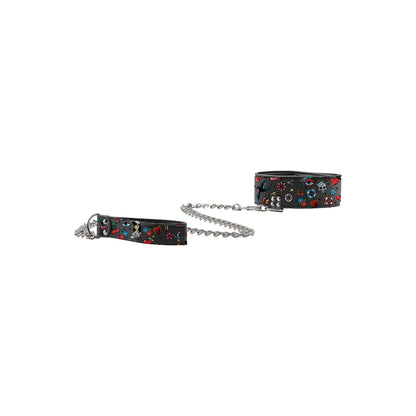 Ouch! Printed Collar With Leash Old School Tattoo Style Black | 8714273491688 | Available at EroticWarehouse.com