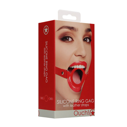 Ouch! Silicone Ring Gag With Leather Straps Red | 8714273492517 | Available at EroticWarehouse.com