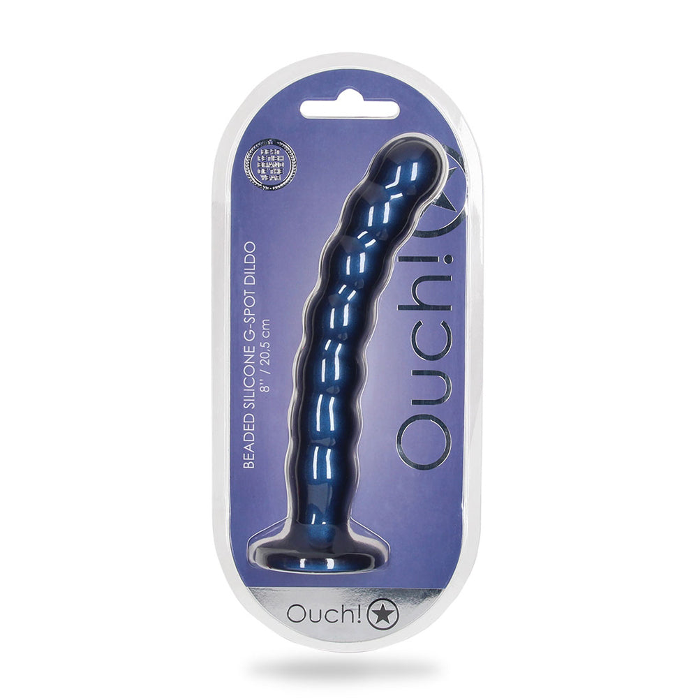 Beaded Silicone G-Spot Dildo 8" Metallic Blue | 8714273495174 | Available at EroticWarehouse.com