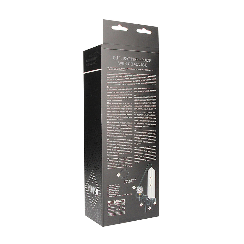 Pumped Elite Beginner Pump With Psi Gauge Transparent | 8714273504739 | Available at EroticWarehouse.com