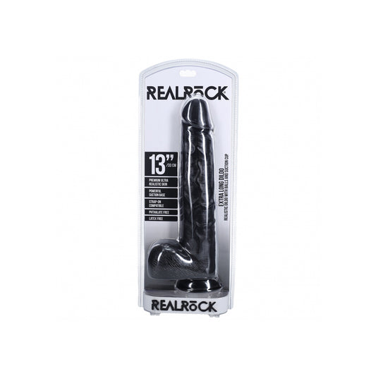 Realrock Extra Long Realistic Dildo With Balls 13" Black | 8714273505002 | Available at EroticWarehouse.com