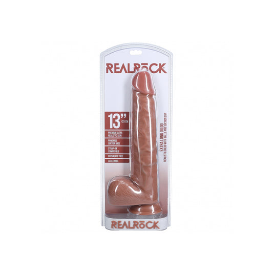 Realrock Extra Long Realistic Dildo With Balls 13" Tan | 8714273505026 | Available at EroticWarehouse.com