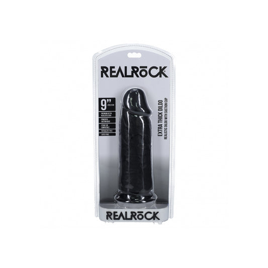 Realrock Extra Thick Realistic Dildo No Balls 9" Black | 8714273505309 | Available at EroticWarehouse.com