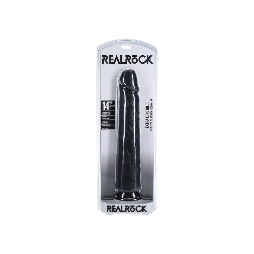 Realrock Extra Long Realistic Dildo No Balls 14" Black | 8714273505767 | Available at EroticWarehouse.com