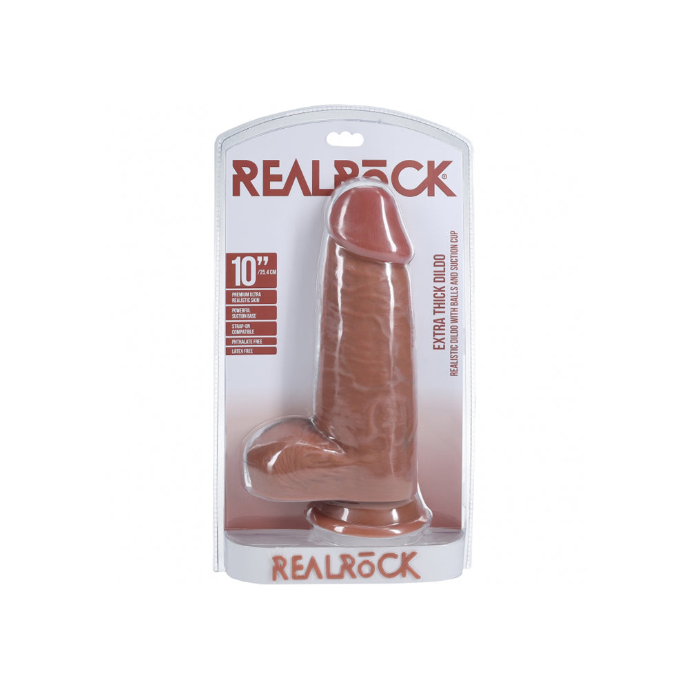 Realrock Extra Thick Realistic Dildo With Balls 10" Tan | 8714273505781 | Available at EroticWarehouse.com