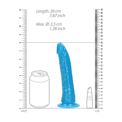 Realrock Glow In The Dark Slim Dildo 7'' Neon Blue | 8714273519931 | Available at EroticWarehouse.com