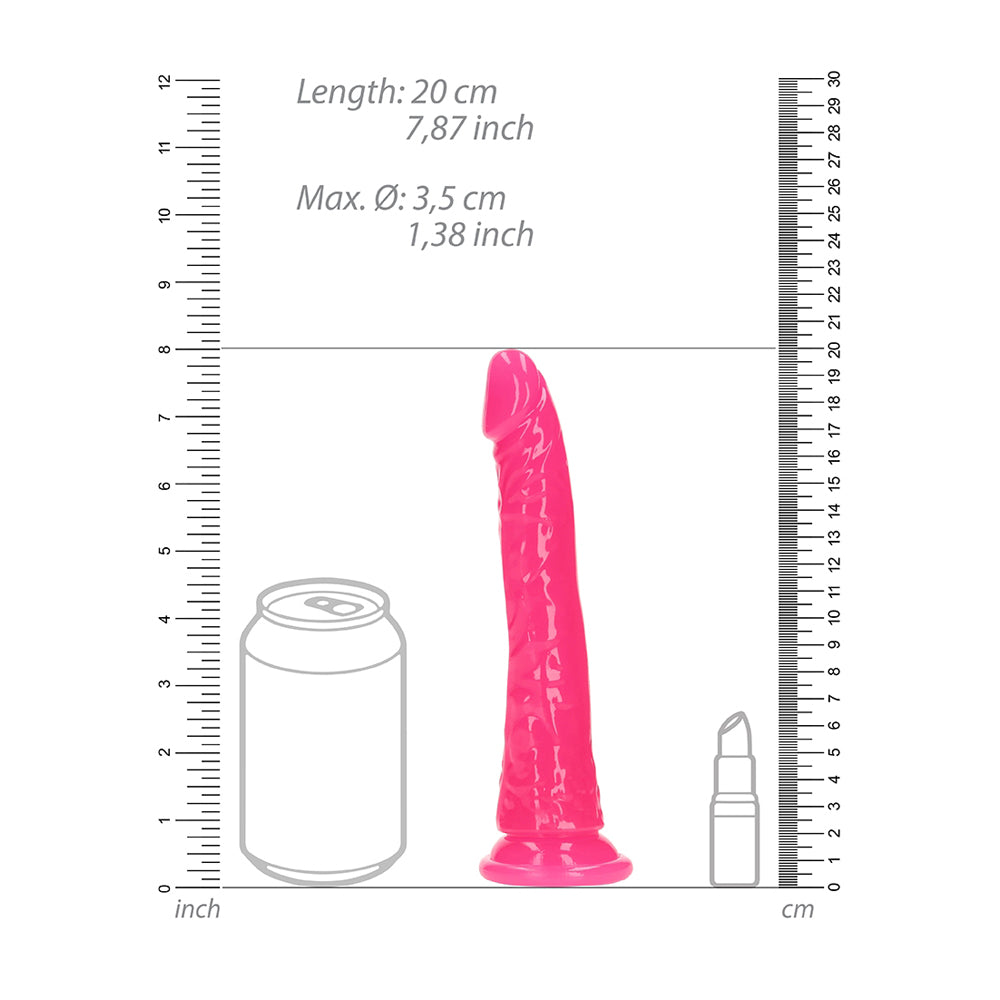 Realrock Glow In The Dark Slim Dildo 7'' Neon Pink | 8714273519955 | Available at EroticWarehouse.com